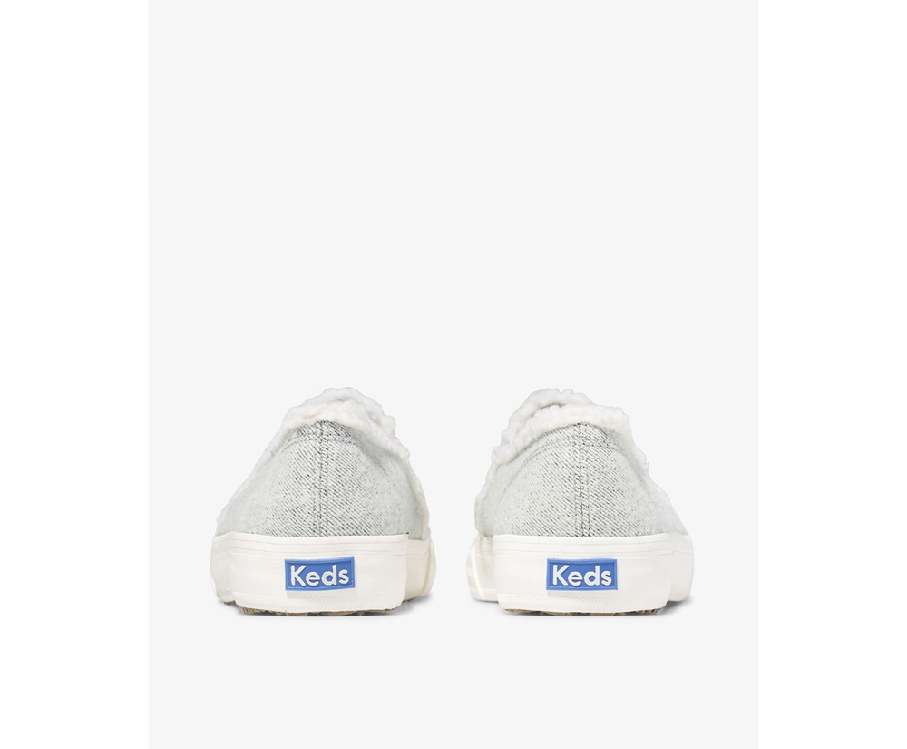 Keds Slip Ons Damen Grau - Double Decker Brushed Denim Faux Shearling - WXG-769310